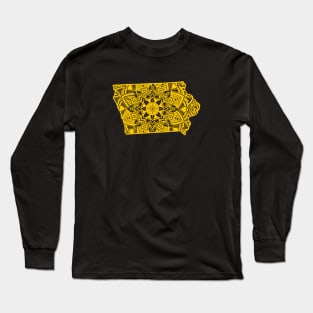 Yellow Iowa State Gift Mandala Yoga IO Art Long Sleeve T-Shirt